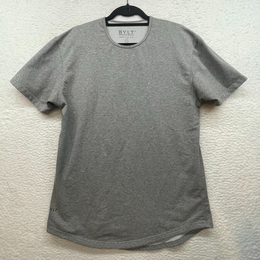 BYLT Shirt Mens Large Gray Drop Cut Lux Premium Basics Performance Gym Workout